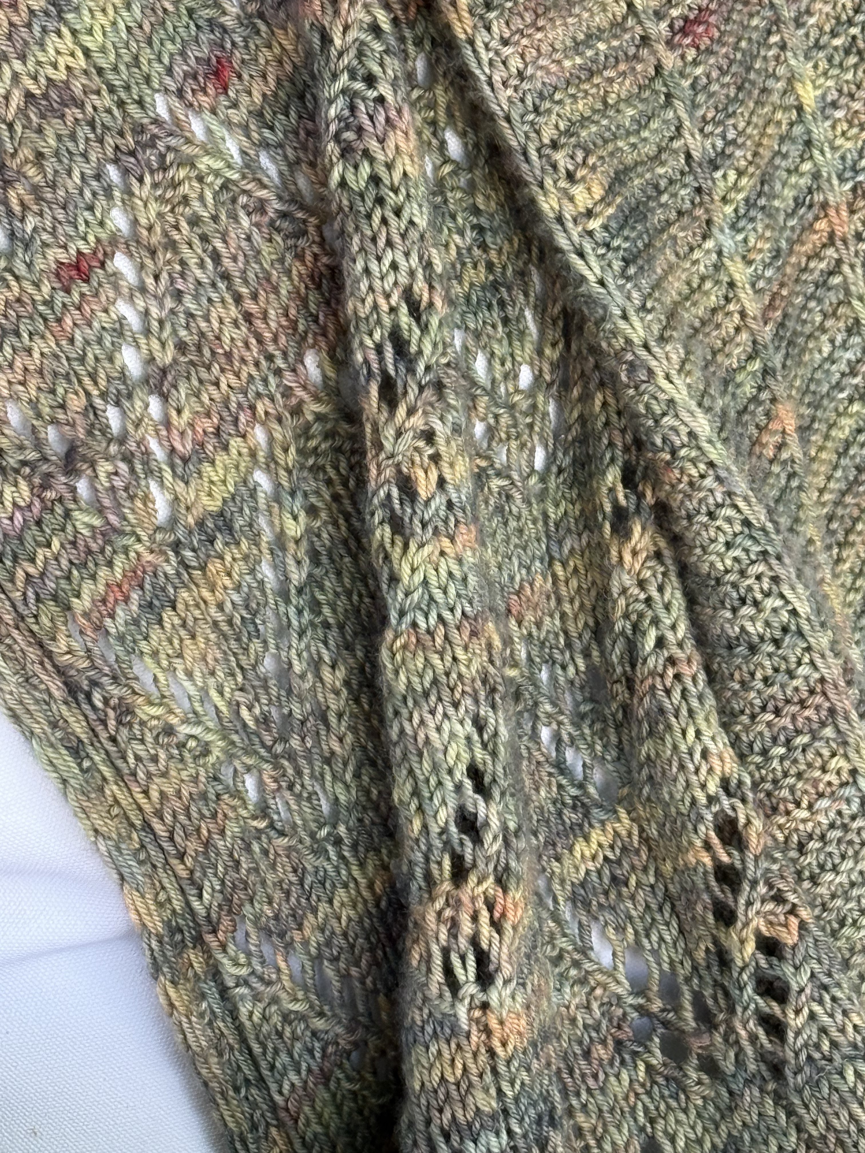 Close-up detail of the leaf lace pattern in Kelcy's Garden